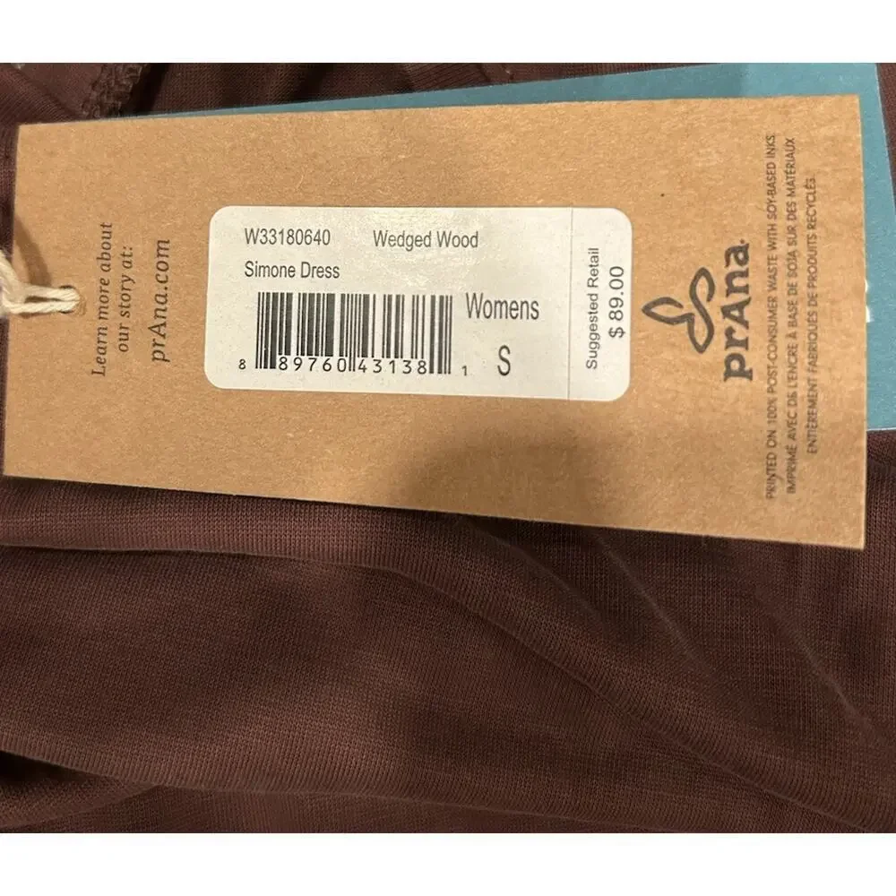 NWT Prana Simone Dress Size Small Open Back Brown Sustainable Breathable Boho